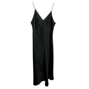 Vintage Etienne Satin Slip Dress L Black Chemise Nightgown Empire Waist Y2K